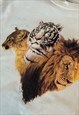 VINTAGE ANIMAL LION TIGER WHITE NATURE T-SHIRT LARGE 