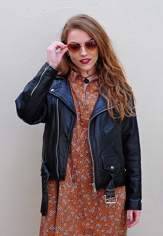 VINTAGE BLACK LEATHER BIKER JACKET