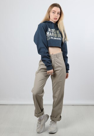 VINTAGE CHAMPION XS TEAL PRINT CROPPED HOODIE