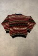 VINTAGE KNITTED JUMPER ABSTRACT PATTERNED GRANDAD SWEATER