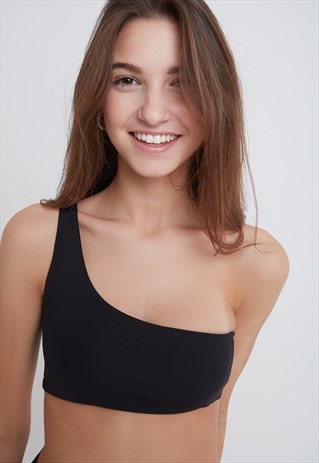 ONE SHOULDER BIKINI TOP - BLACK