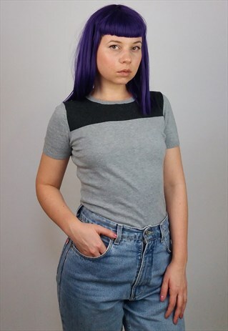 VINTAGE 90'S CAMPUS COTTON KNIT SHORT SLEEVES GREY AND BLACK