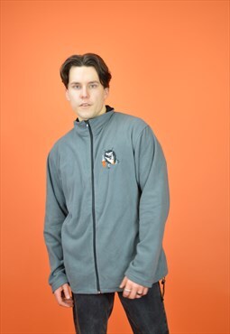 Vintage grey classic logo full zip fleece sweatshirt