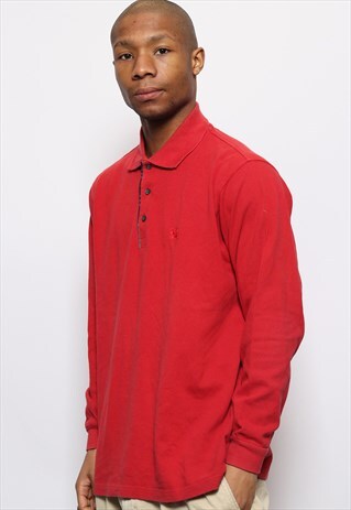 VINTAGE BURBERRY LONG SLEEVED LOGO RUGBY POLO SHIRT RED