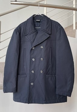 Vintage VERSACE Jacket Pea Coat Double Breasted Nylon Blue