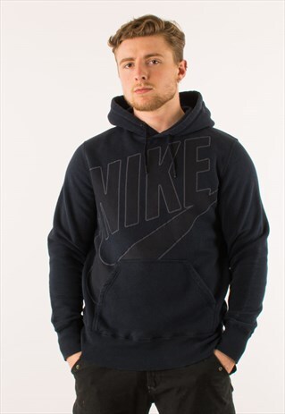VINTAGE NAVY NIKE SPELLOUT HOODIE PULLOVER LARGE