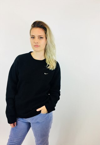 VINTAGE NIKE WOOL EMBROIDERED BLACK JUMPER
