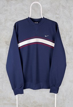 Vintage Blue Nike Sweatshirt Embroidered Swoosh Striped