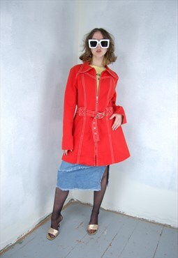 Vintage 80's retro long party festival trench coat in red
