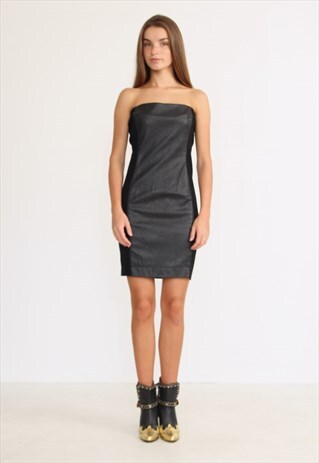 VINTAGE BLACK FAUX LEATHER MINI DRESS