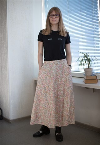 VINTAGE80'S MILTICOLOUR PASTEL FLOWER PRINT BUTTONS UP SKIRT