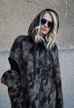 Camouflage Coat Poly-viscose Removable sleeves F1653