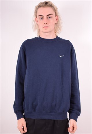 NIKE MENS VINTAGE SWEATSHIRT JUMPER SMALL NAVY BLUE 90S