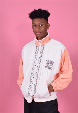VINTAGE MASER SPORTWEAR WHITE AND PEACH TRACKSUIT JACKET
