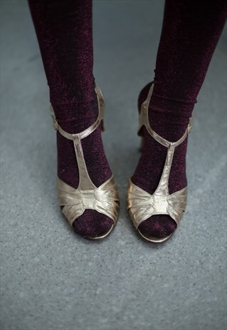 VINTAGE 80'S GOLD STRAP ON HIGH-HEELED SHOES