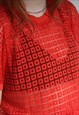VINTAGE VERSACE MESH LOG KNIT T-SHIRT TOP - RED