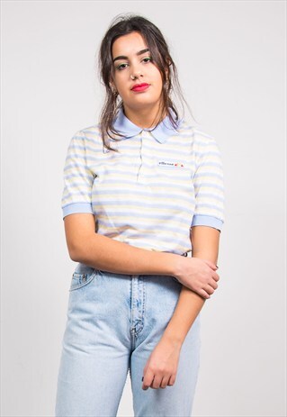 VINTAGE 90'S PASTEL STRIPE ELLESSE POLO T-SHIRT