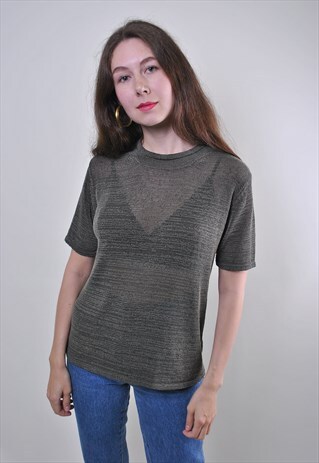 VINTAGE GRAY HIGH NECK TRANSPARENT TSHIRT