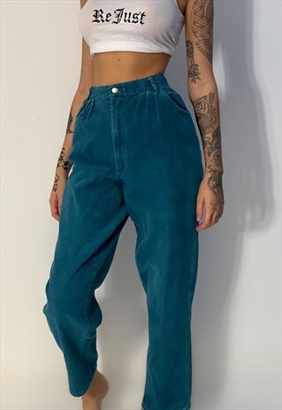 TURQUOISE VINTAGE MOM BALLOON FIT CORDUROY JEANS