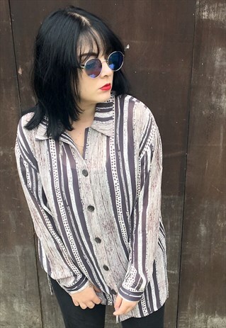 STRIPED PRINT SHEER BLOUSE