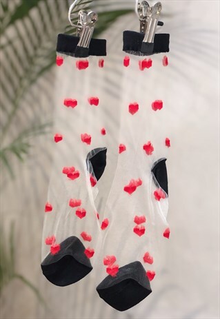 BLACK AND RED SHEER HEART SOCKS