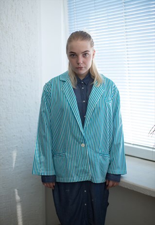 VINTAGE 80'S WHITE/BLUE STRIPED BLAZER