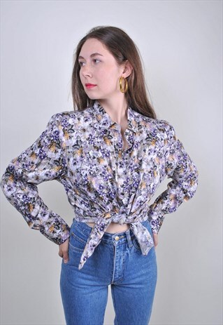 VINTAGE FLORAL PATTERN CUTE BOHO BLOUSE WITH LONG SLEEVE