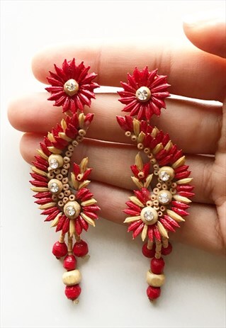 DANGLING RED EARRINGS ZERO WASTE MADE FROM RECYCLED MATERIAL