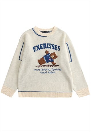 KALODIS CARTOON BEAR ROUND NECK KNITTED SWEATER