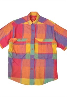 Vintage Shirt 90s Check Pattern Short Sleeve Ladies Medium