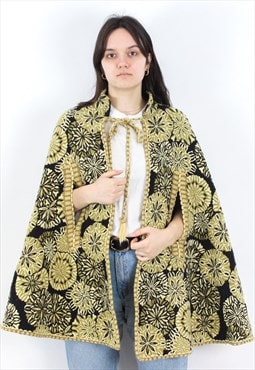 Poncho Cape Cloak Carpet Look Jacket Gold Black Over Coat