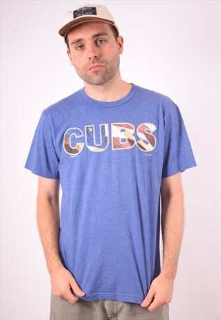 MENS VINTAGE T-SHIRT TOP LARGE BLUE 90S