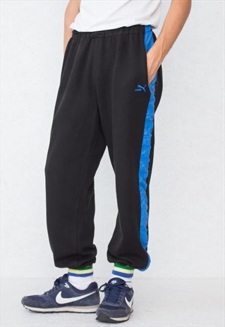 VINTAGE RETRO BLACK BLUE PUMA TRACK JOGGERS BOTTOMS