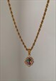 REIGN. Rainbow Teardrop Crystal Pendant Gold Rope Necklace