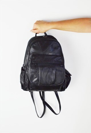 BLACK LEATHER PATCHWORK BACKPACK BAG
