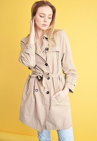 90'S RETRO SCANDI MINIMALIST BEIGE TRENCH COAT MAC