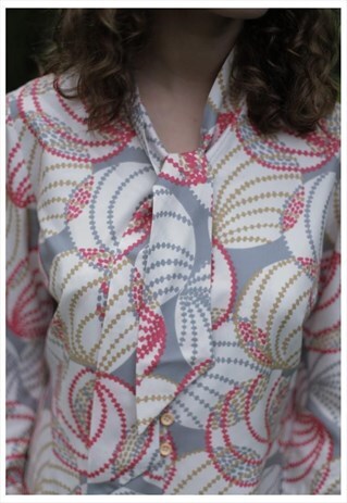 VINTAGE 80'S MIDI MULTICOLOR LONG SLEEVES BOW DRESS