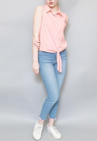 VINTAGE 1990'S PRETTY PEACH/PINK TIE UP CROP TOP