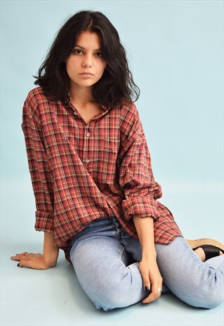 90'S RETRO CHECKED PRINT WORKWEAR OVERSIZED DADS SHIRT TOP