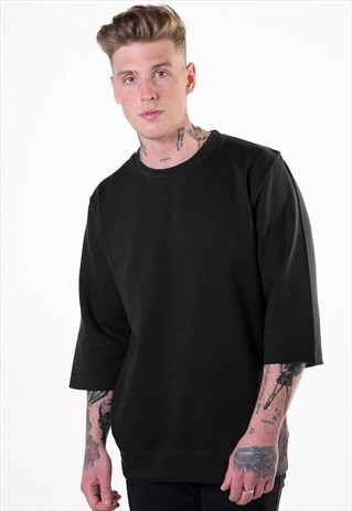 ESSENTIAL 3/4 SLEEVE JUMPER T-SHIRT - BLACK
