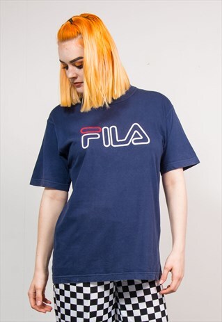 VINTAGE 90'S NAVY FILA LOGO T-SHIRT