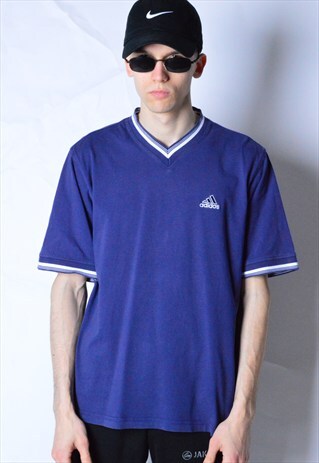 2005 FADED NAVY BLUE ADIDAS V-NECK T-SHIRT