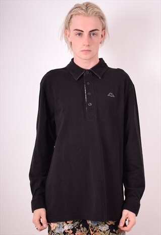 KAPPA MENS VINTAGE POLO SHIRT LONG SLEEVE XXL BLACK 90S