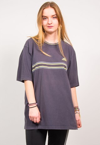ADIDAS VINTAGE 90'S GREY STRIPED OVERSIZED SPORTS T-SHIRT