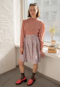 Vintage 70's Multicolour Pastel Floral Print Midi Skirt