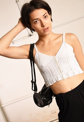 90'S RETRO BOHO FESTIVAL PARIS CHIC CROCHET KNIT CROP TOP