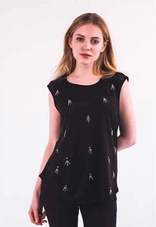 EMBELLISHED DETAIL & PU LEATHER SHOULDER VEST (BLACK)