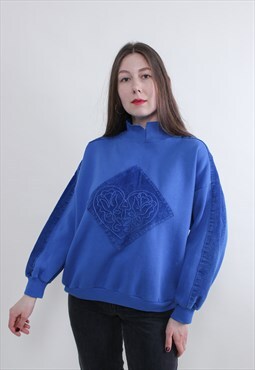 Vintage 80s cozy sweatshirt, cute embroidery jumper MEDIUM 