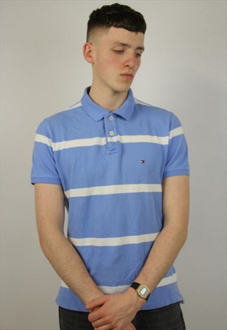 VINTAGE TOMMY HILFIGER STRIPED BLUE POLO SHIRT