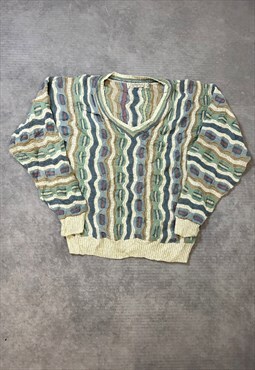 Vintage Abstract Knitted Jumper 3D Funky Patterned Sweater